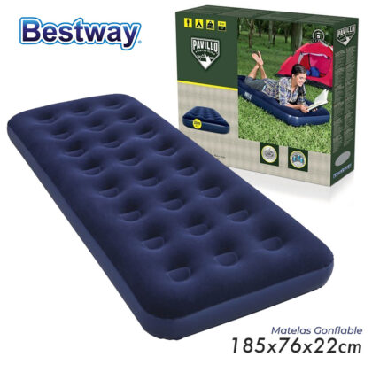 Matelas camping gonflable 1 place 185x76x22cm sans pompe