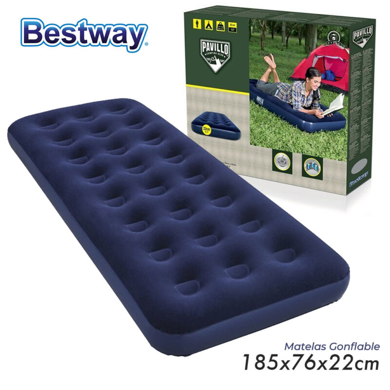 Matelas camping gonflable 1 place 185x76x22cm sans pompe